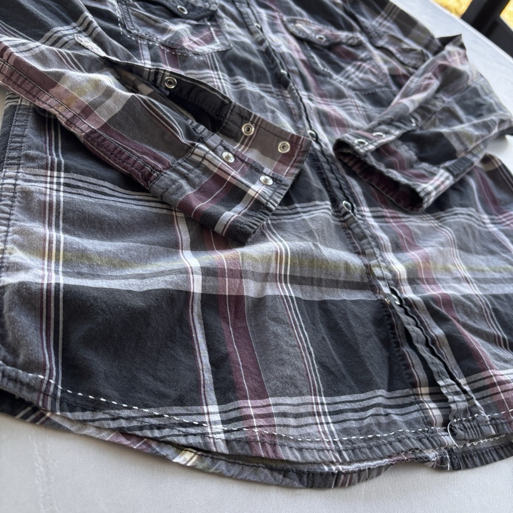BKE Slim Fit Stretch‎ Plaid Snap Shirt Mens Medium Western Double-Stitched Yoke - Picture 7 of 13